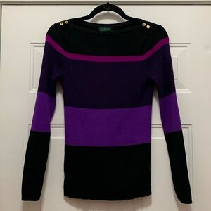Ralph Lauren cotton black/plum sweater with gold buttons